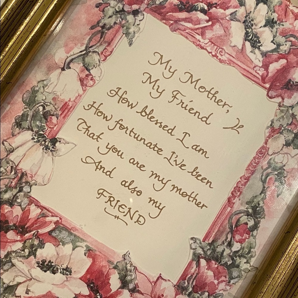 Picture“ Mother My Friend “ Gold Frame Vintage Art Style Floral Cottagecore